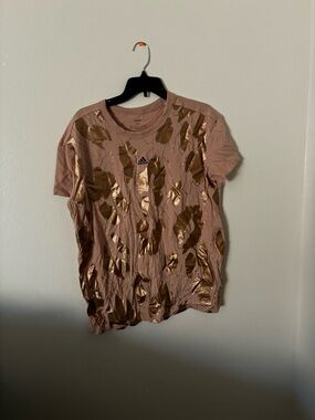 adidas Beige Crewneck Tee with Gold Leaf Motif